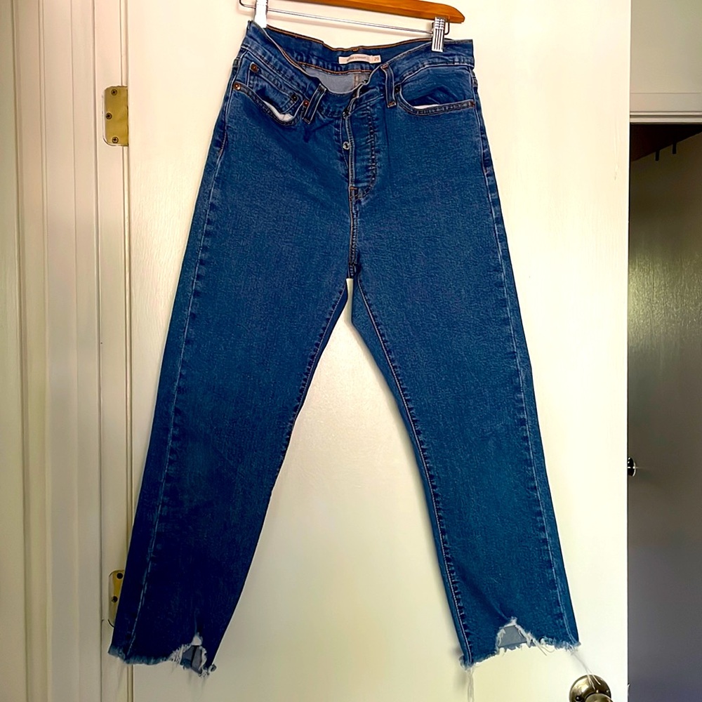 Levi Wedgie Straight Jeans with Frayed Hem